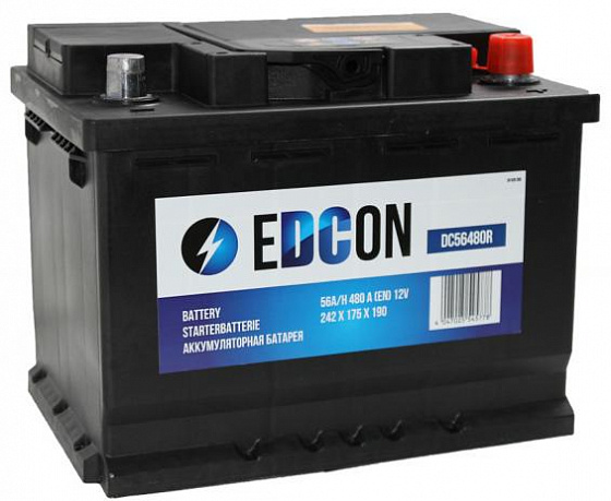 Аккумулятор Edcon (56 A/h), 480A R+ (DC56480R)